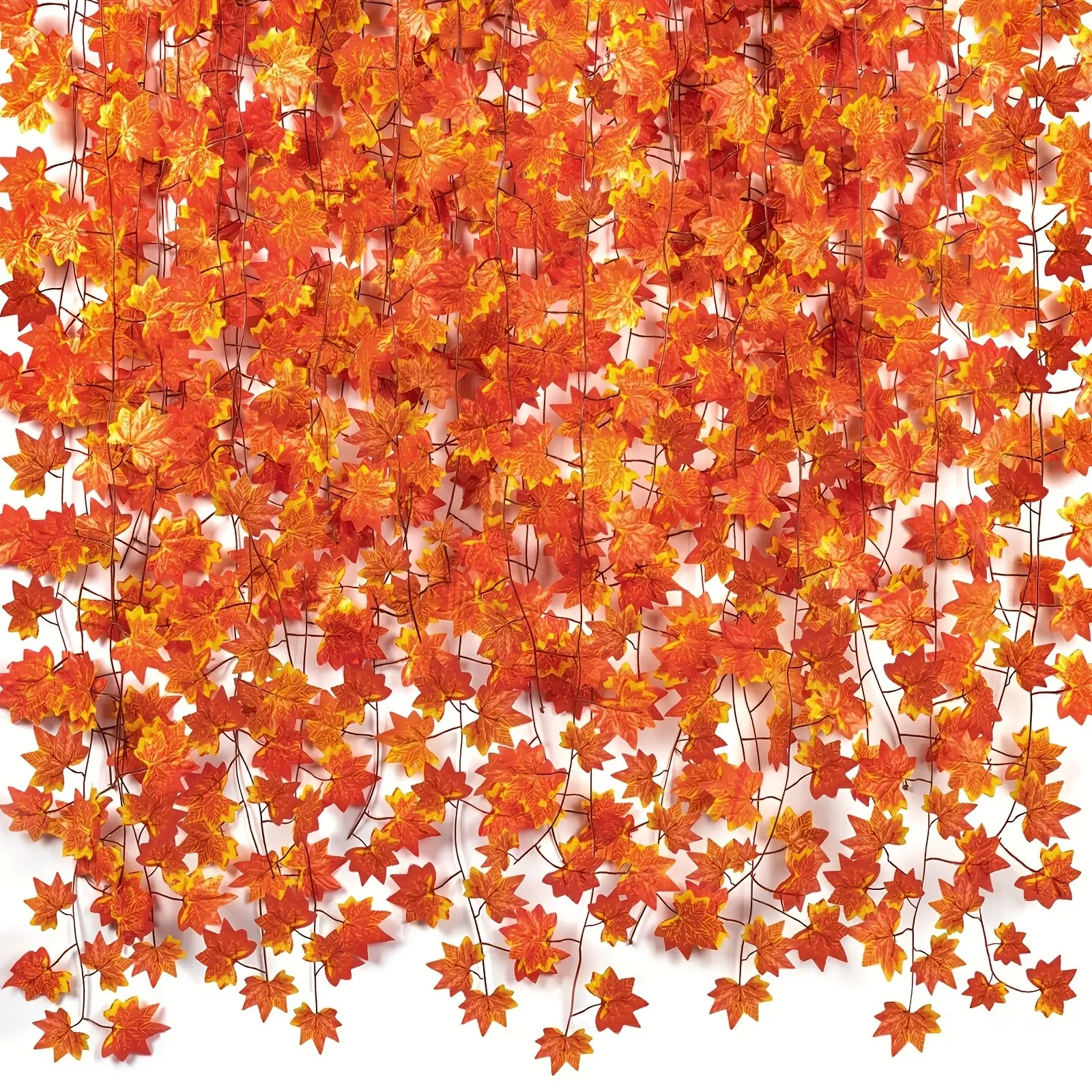 12 Colorful Autumn Maple Leaf Garlands, Lifelike Plastic Vines, Perfect for Thanksgiving & Halloween, Indoor/outdoor Use, Family Decoration