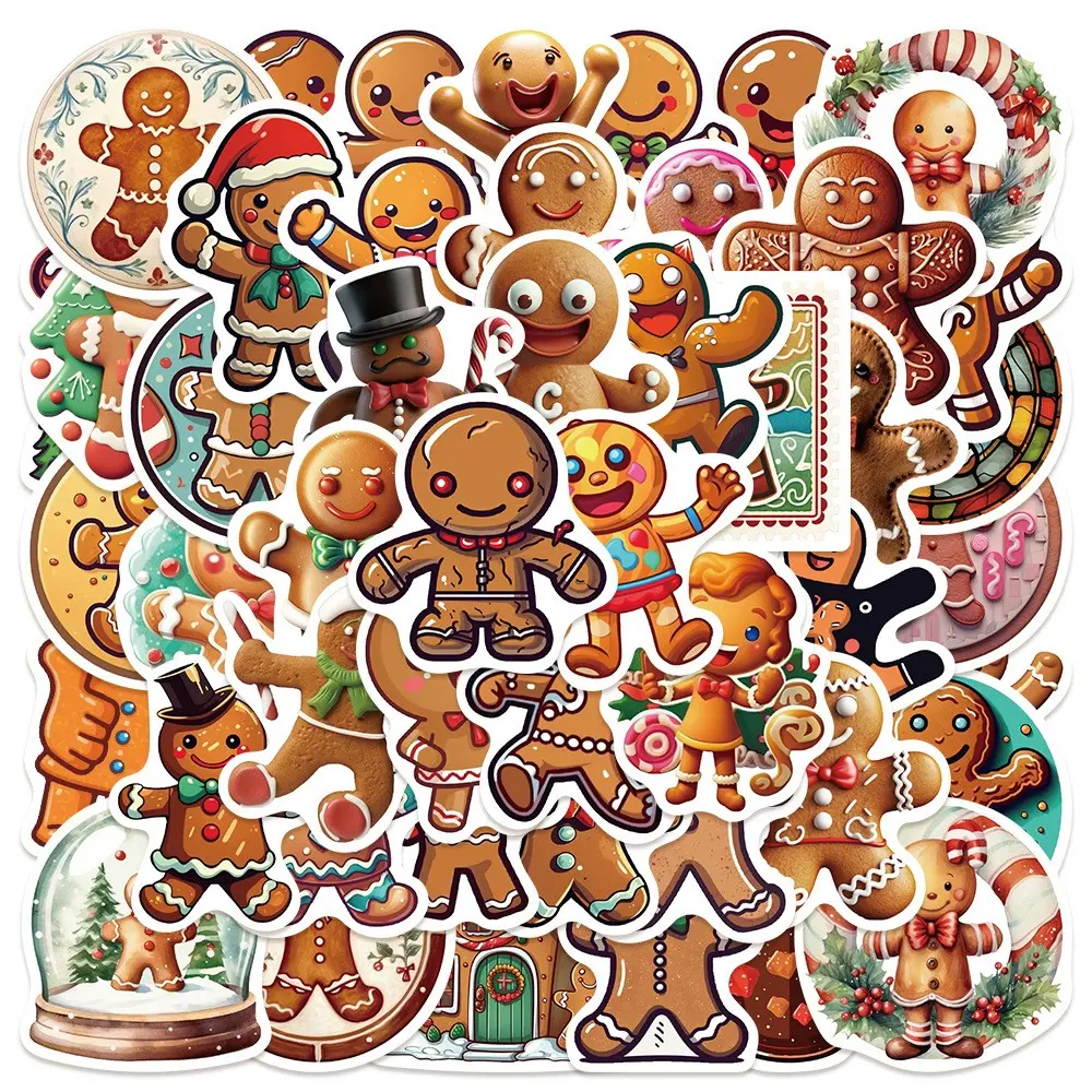 50 Christmas Gingerbread Man Stickers, Cute Phone Case Decorations, Notebook and Laptop Decals, Fun Holiday Accessories