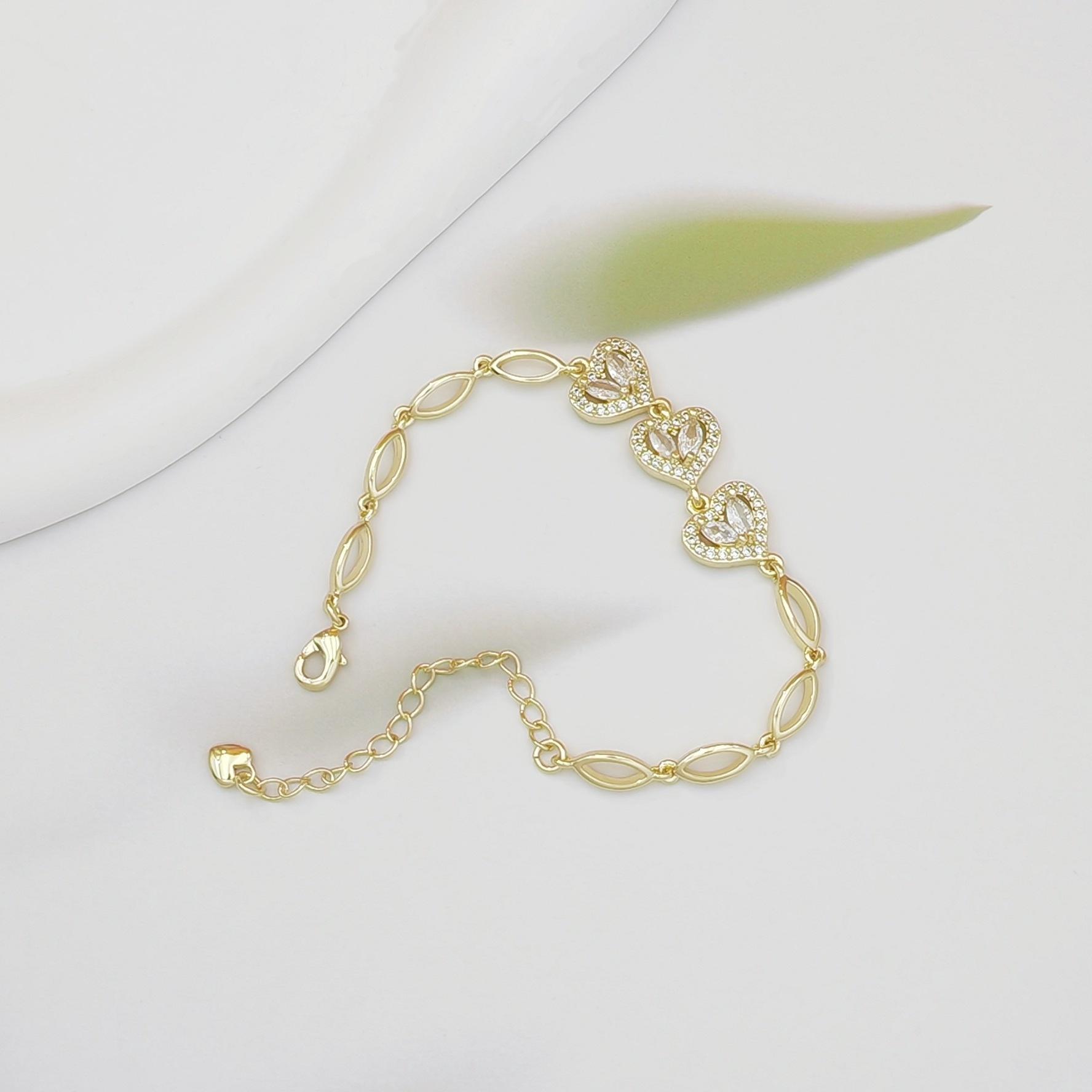 Cute Heart & Waterdrop CZ Bracelet for Women Korean Style Dainty Minimalist Jewelry Delicate Aesthetic Accessory Trendy Sweet Design for Daily Wear, Dates, Parties & Gift Giving