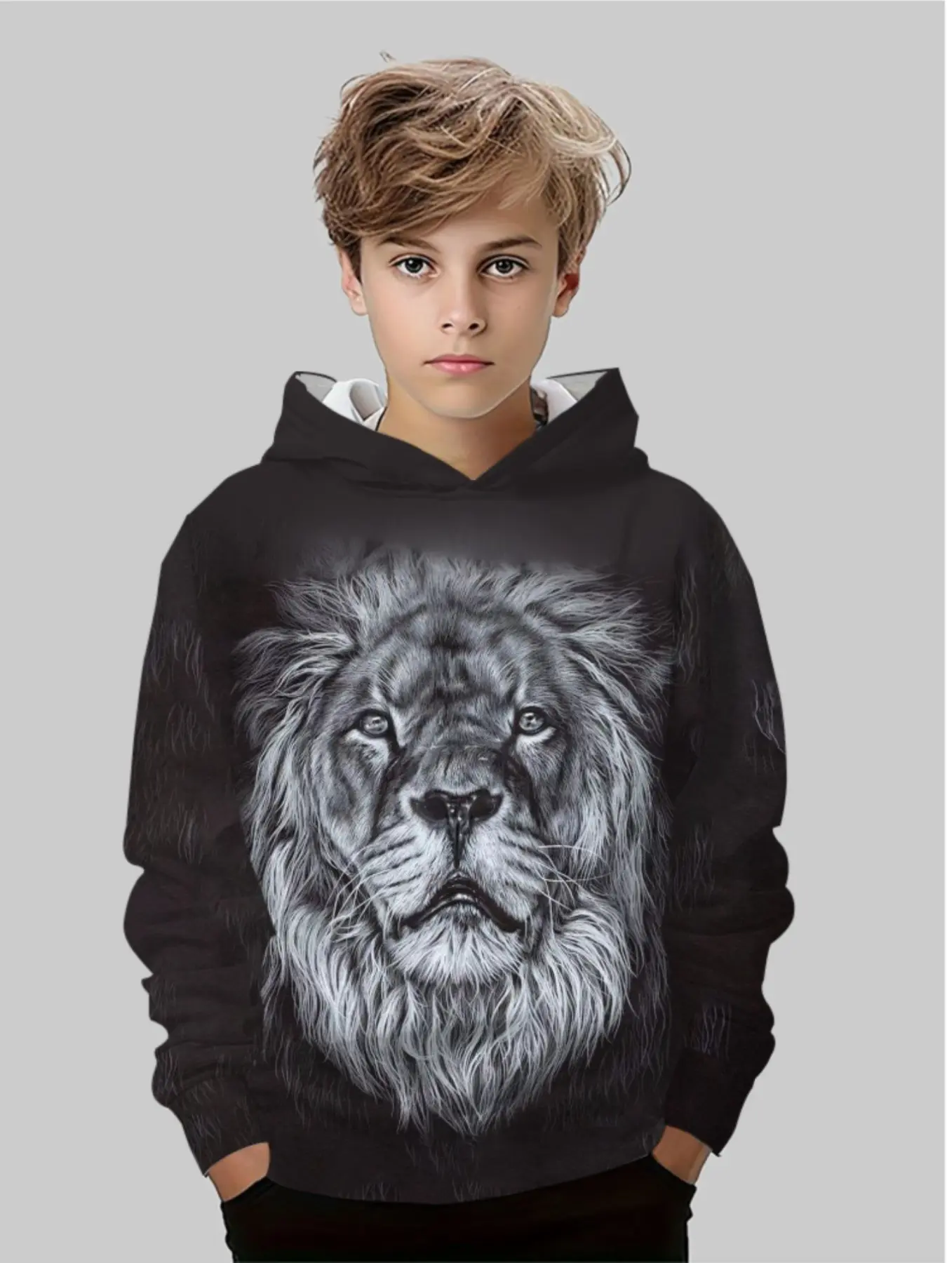 3D Lightning Wolf Print Hoodie for Boys, Fashionable Casual Pullover, Loose-Fitting Graphic Sweatshirt for Spring & Fall