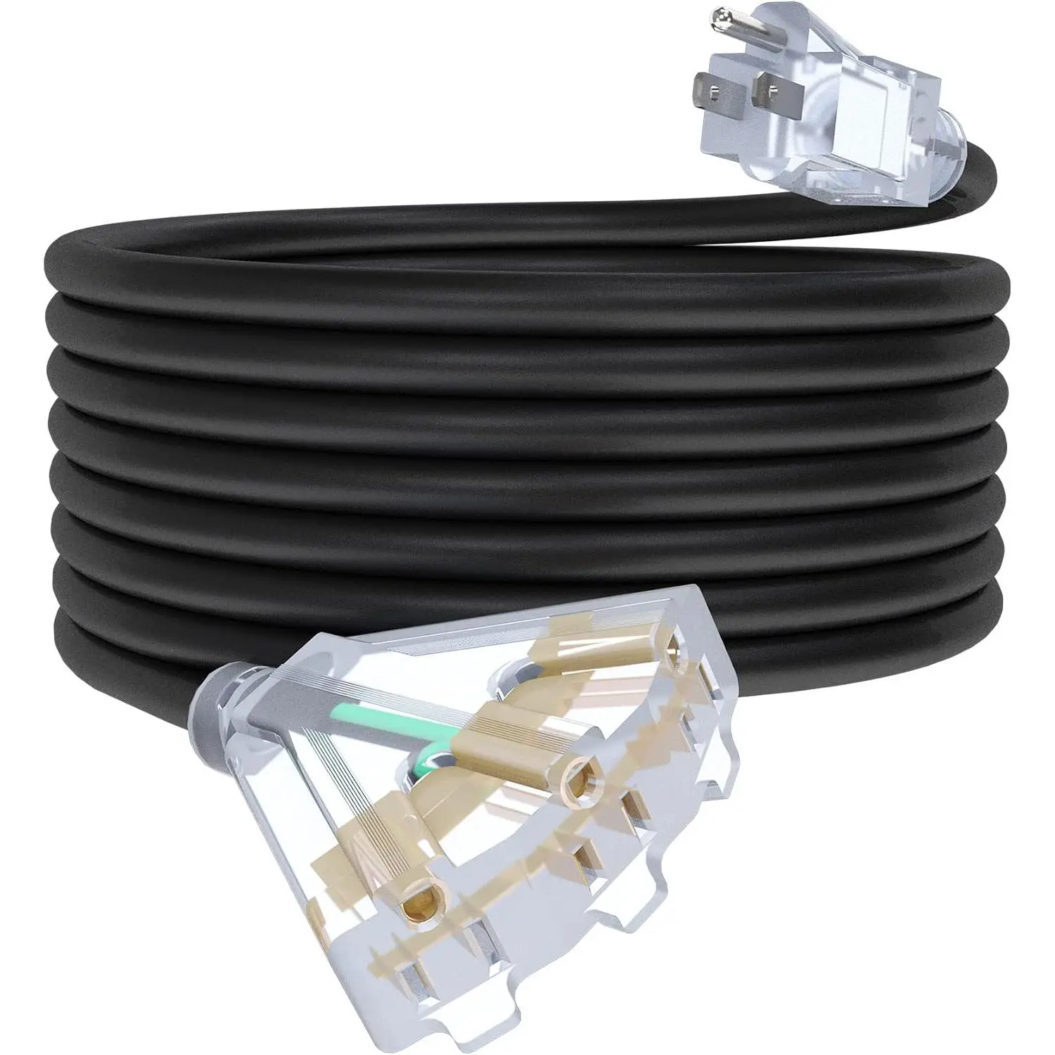 25Ft 12/3 Outdoor Extension Cord with 3-Outlets, Heavy Duty 12 Gauge 3 Prong Extension Cord Waterproof with Lighted end, 15A 12AWG 1875W SJTW, ETL Listed - Great for Garage, Garden and Home
