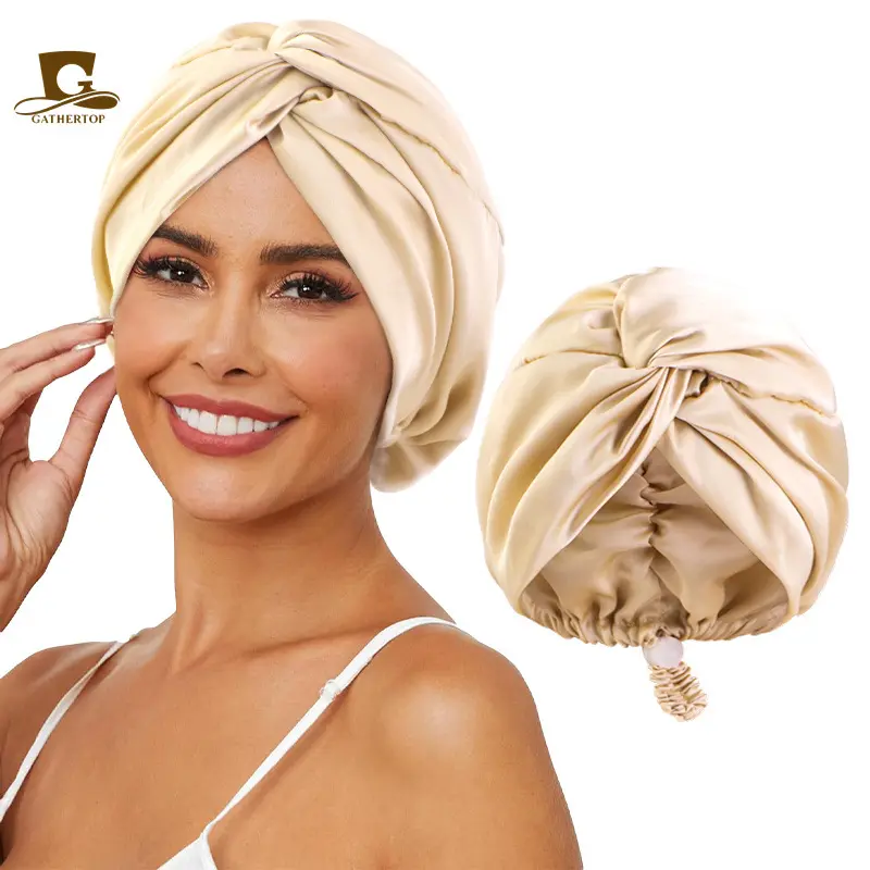 Women's Smooth Lightweight Silky Satin Twist Front Turban Bonnet, Elastic Adjustable Back Strap Night Sleep Cap, Anti-Frizz Haircare Protection Wrap for Curly Hair Lounging, Sports Headband Gift
