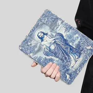 Vintage Blue Floral Jesus Tablet Case,Christian Religious Art Design,Translucent Acrylic Y-Fold Stand, Auto Wake/sleep,Shockproof & Scratch Resistant, Fits 7.9/8.3/10.2/10.5/10.9/11/12.9/13 inch, Shock-resistant Full Cover Ideal for Office