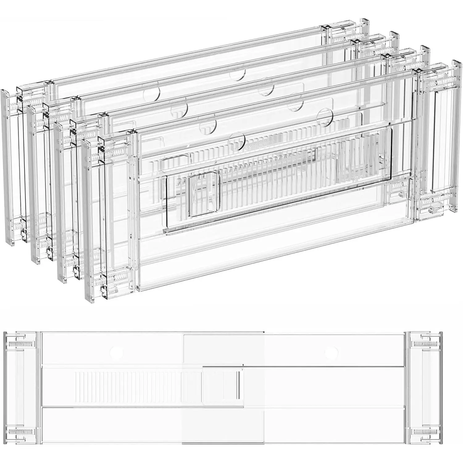 4 Pack Clear Acrylic Drawer Divider 6 Inch High,Expandable from 14-20'',Adjustable Dresser Drawer Dividers for Baby Clothing,Underwear and Sock,Separators,Deep Drawer Separators for Kitchen