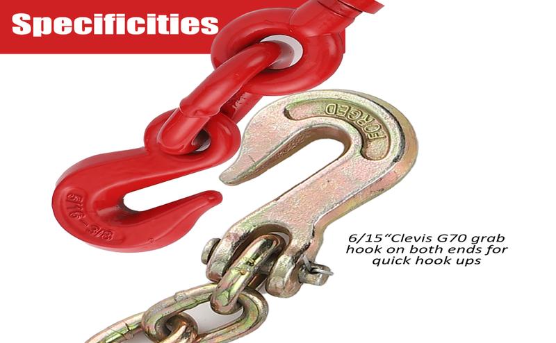 【GARVEE】Chain Binders and Chains Set: Includes 5/16"-3/8" and 3/8"-1/2" Load Binders with 10ft Chains and Grappling Hook for Industrial, Agricultural, Logging, and Towing Applications.