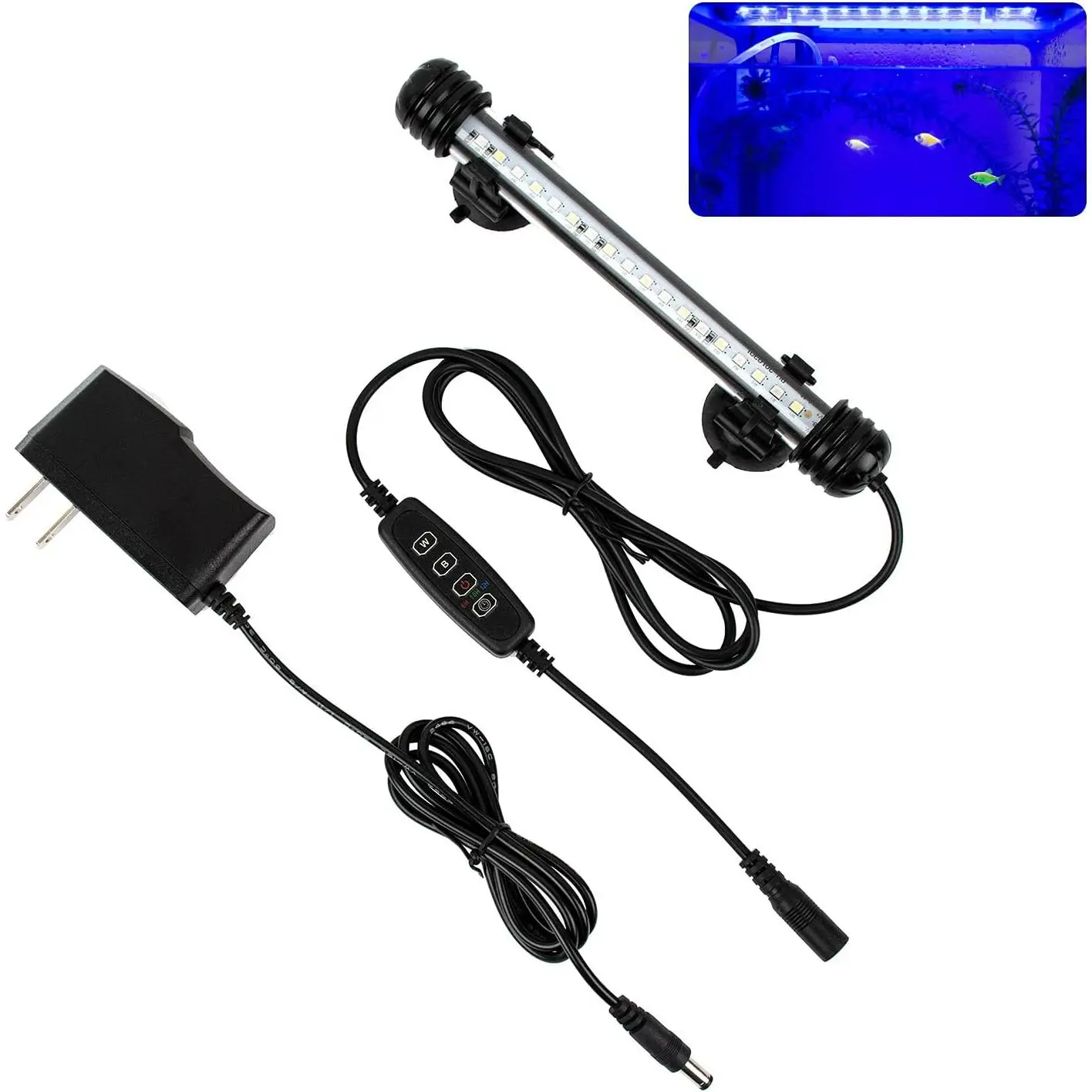 7.5" White & Blue Submersible LED Aquarium Fish  Light with Timer/Dimmable Underwater Fish  Aquarium LED Lights Fixture for Saltwater Freshwater Fish,  Grow, Coral Reef Decorations