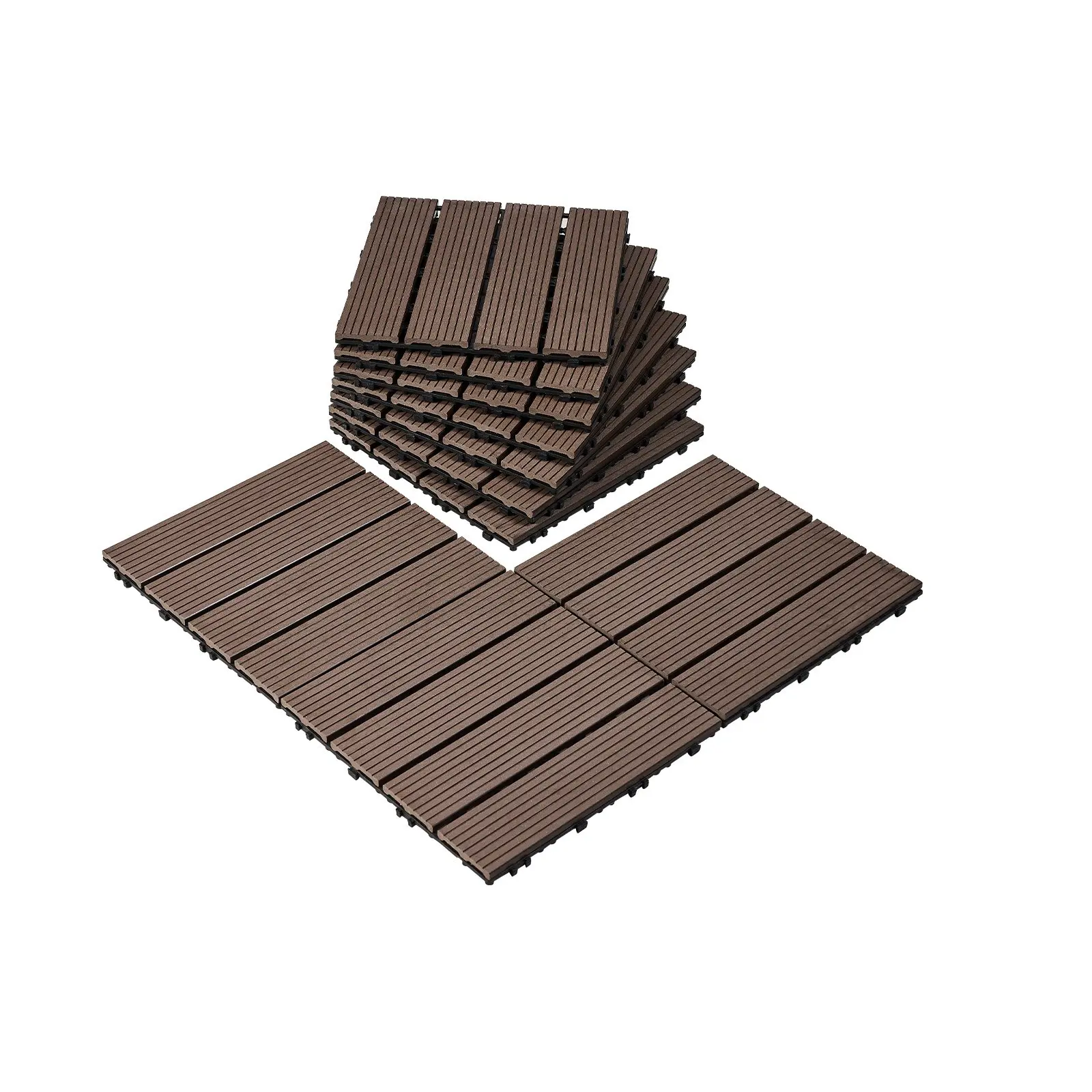 【DealsForYouDays】VEVOR 12x12 in Waterproof Plastic Wood Interlocking Deck Tiles, 27 Box Pack 27 sq. ft All-Weather Outdoor Flooring, for Patio Porch Poolside Balcony Backyard, Dark Brown