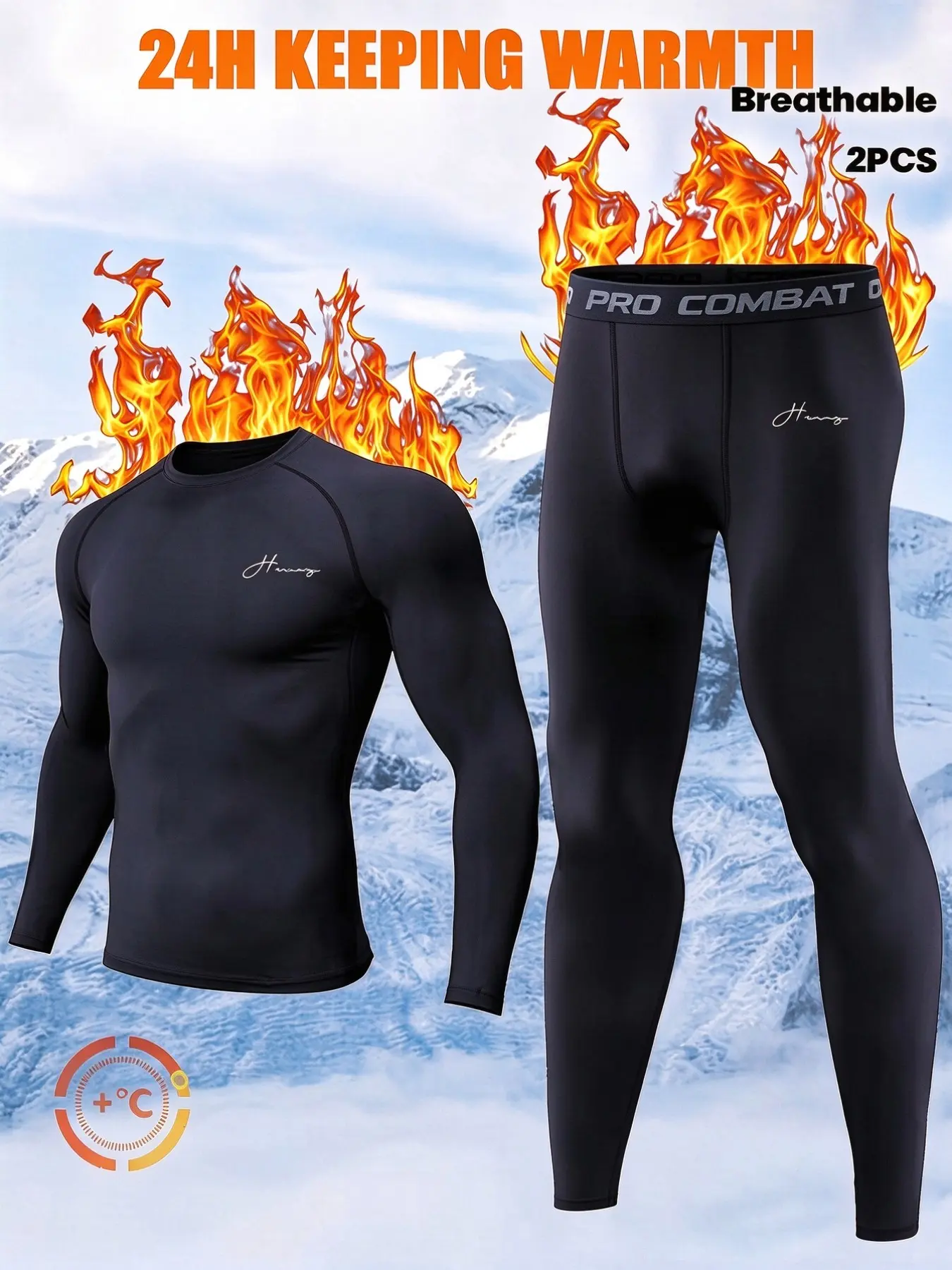 Men's 2-Piece Fall Winter Warm Compress Sports Set, Compression Sports Underwear, Long Sleeve Pants, Breathable and Elastic, Ideal for Outdoor Training, Cycling, Running