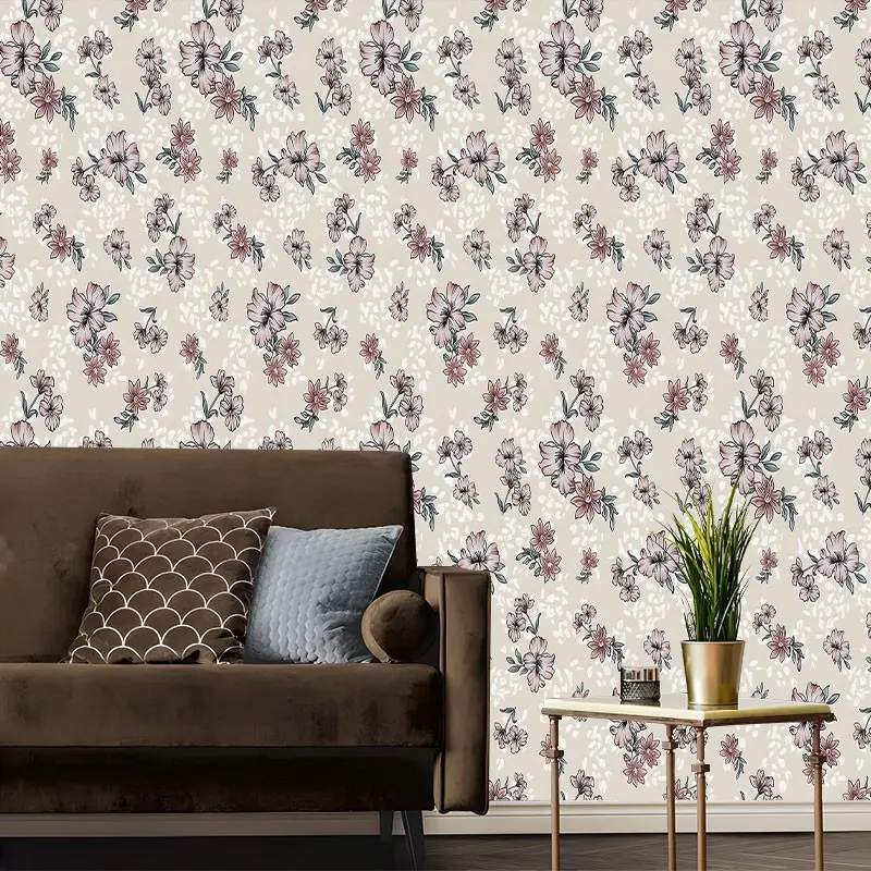 Mauve Vintage Floral Sprig Peel And Stick Wallpaper Soft Neutral Cottagecore Removable Self Adhesive No Residue Easy Install Contact Paper For Family Friends Colleagues Bedroom Furniture Kitchen Bathroom Multi Home Decor