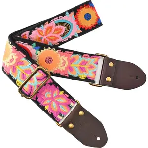 Style Hand Made Crochet Flower Guitar Strap, 2"  Knit Guitar Straps Adjustable for Acoustic, Electric