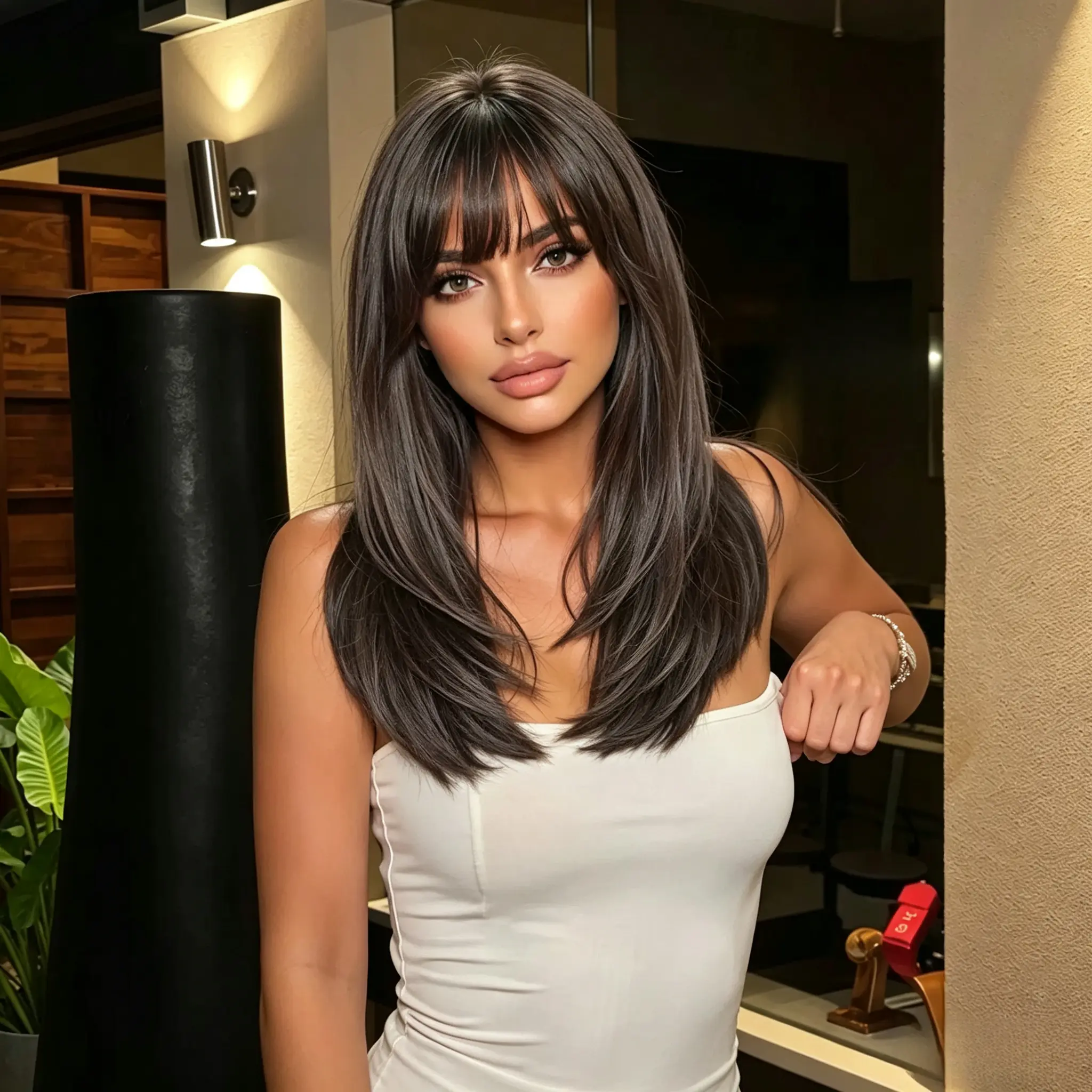 20 Inch Wig Matte High-Temperature Material with Layered Straight Hair Synthetic Mechanism Wig Rose Mesh Hat Big Head Belt Sideburns, Bangs Long Hair Wig Suitable for Daily Dating And Commuting Comfortable Wig Headband, Women'S Brown Wig