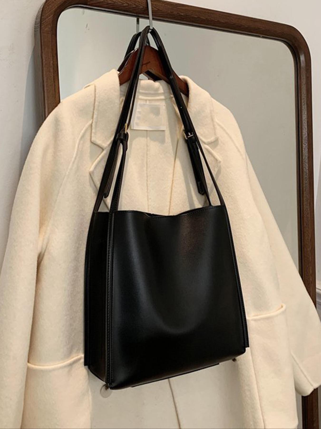 Women's Solid Color Shoulder Bag, Fashionable Large Capacity Tote Bag for Work & Daily Used, Casual Trendy Versatile High-quality Daily Commuting Bag