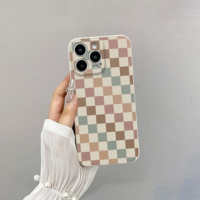 Vintage White Checkered Anti-drop Full Coverage Precision Protective Case for Apple iPhone 17 Pro Max 17 Air 16 Plus 15 14 13 12 11 Xs with TPU Material Shockproof Fashionable Cover Reinforced Edges Durable Casing.HMF42
