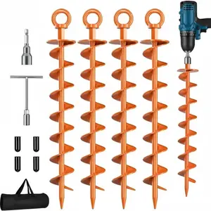 2026 New Helical Blade Spiral Ground Anchor Screws, Heavy-Duty Solid Steel Windproof Stakes with Nut & Tool, Rust-Resistant Secure Hold for Trampolines, Swing Sets, Tents