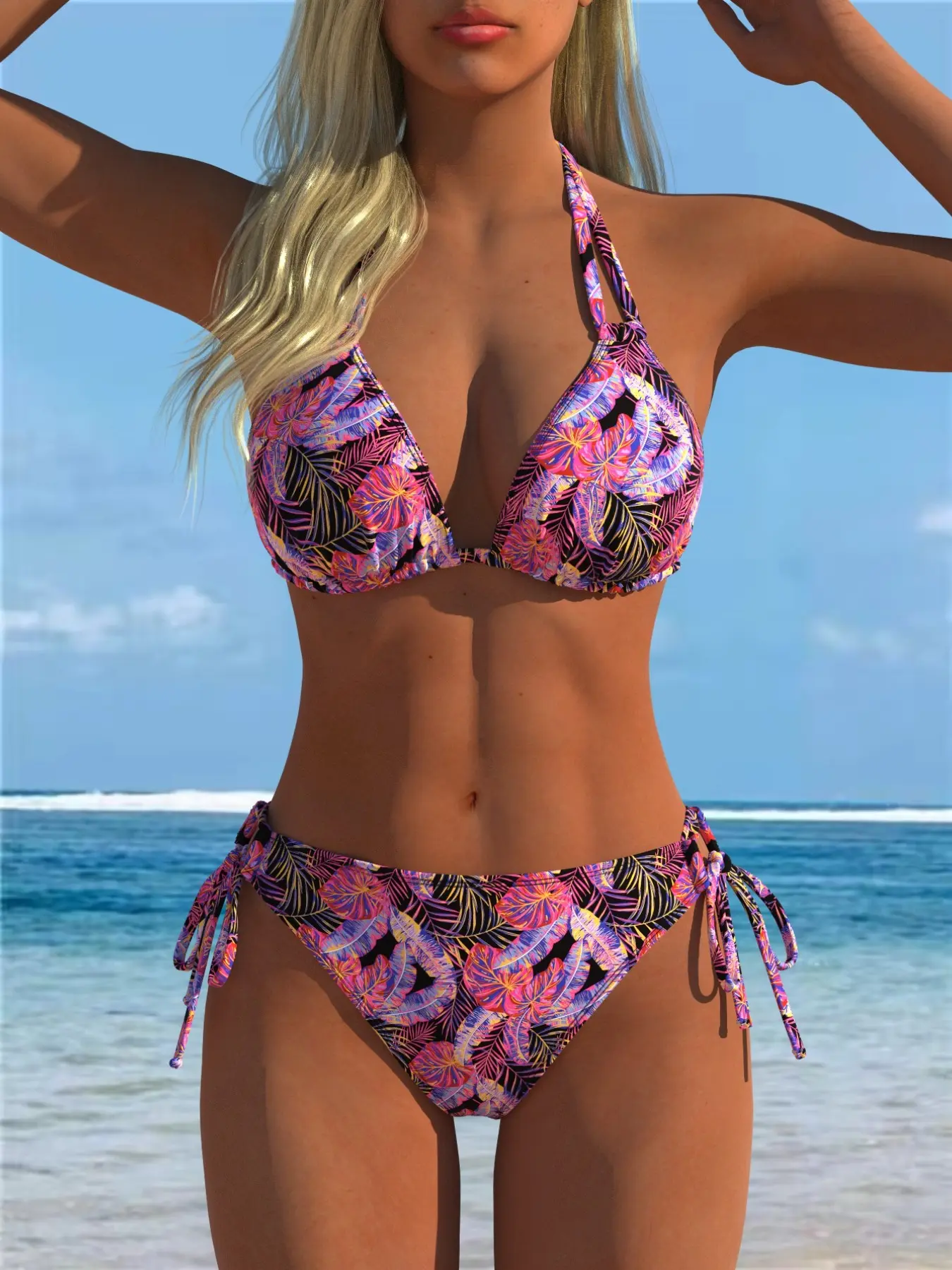 New 2026 Women's Sexy Floral Swimsuit, Push-Up Bikini Set, Halter Neck Tie, High-End Style, Perfect for Beach, Pool, Parties