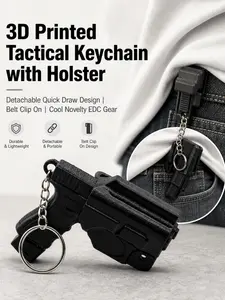 3D Printed Mini Tactical Pistol Keychain with Quick Draw Detachable Holster Belt Clip, Realistic Handgun EDC Key Holder, Novelty Military Fan Gift Pocket Key Organizer Decorative Pendant, Birthday Gag Gift for Men Boys Gun Lovers EDC Gear Accessories