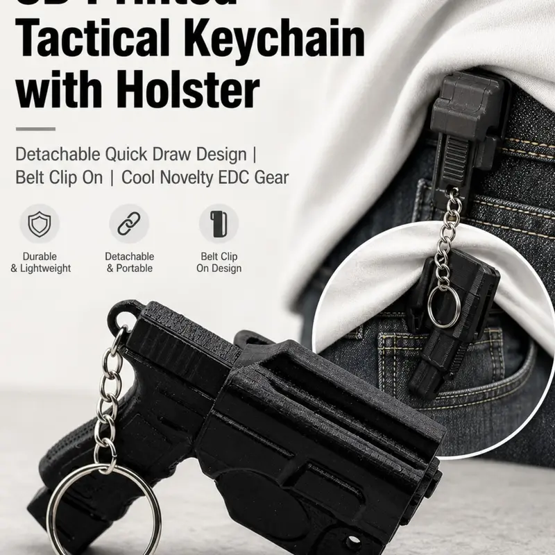 3D Printed Mini Keychain with Detachable Belt Clip, Lightweight PLA Key Ring with Chain, Black Novelty Backpack Charm, Compact Pocket Key Holder for Car & House Keys, Daily Carry Bag Pendant, Birthday Christmas Father's Day Gift for Men Boyfriend Husband