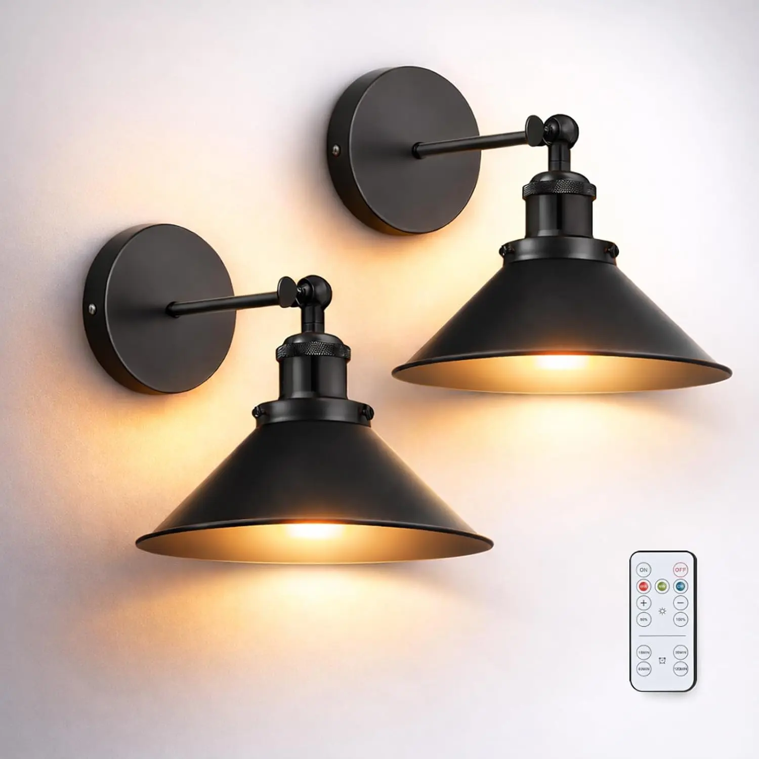 Battery Operated Wall Sconce Set of 2, Vintage Sconces with Remote, Dimmable Wall Lights for Living Room, Wall Lamp Fixture Indoor Bedroom Farmhouse Gallery Kitchen, Black