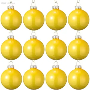 12 Pcs Yellow Glass Christmas Ball Ornaments 2.36" Shatterproof Xmas Christmas Tree Decorations with Hanging Loop and Rope Christmas Decorative Ball for Holiday Hanging Wreath Garland DecorationsAB19Wild Motion
