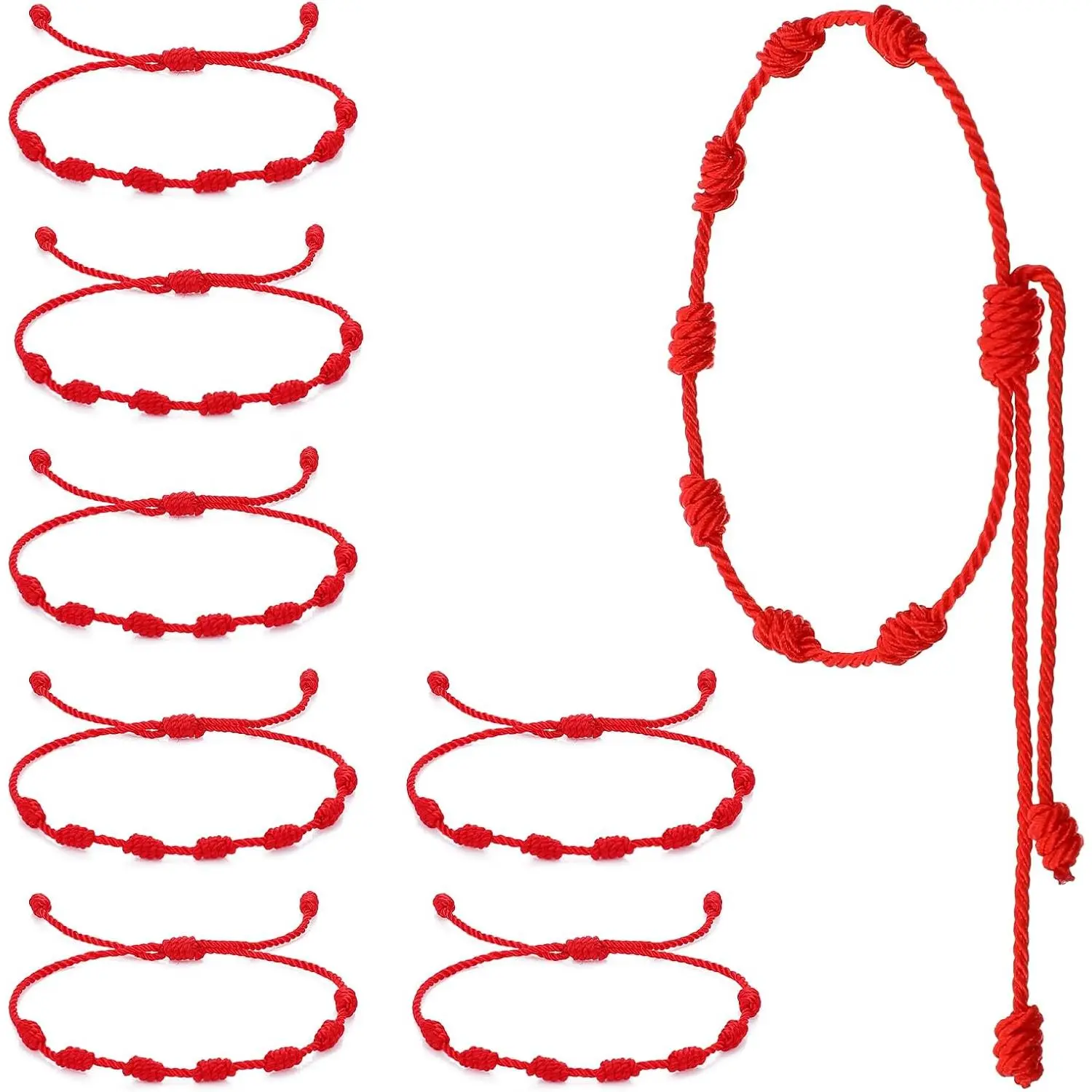 8 count Red String Bracelet Set - Adjustable Red Bracelet for Protection, Reds Strings Bracelets Protection, 7 Knot Braided Cord for Luck and Friendship