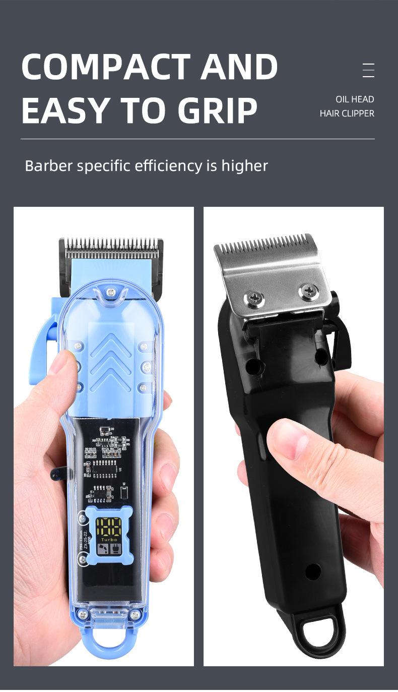 Professional hair clipper with transparent LCD digital display, electric hair clipper for barbershop, carving oil head electric trimmer, men's edge trimmer and shaver