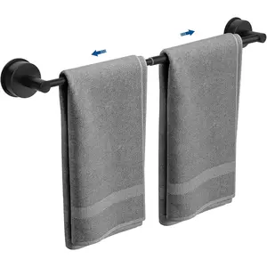 Adjustable Suction Cup Towel Bar for Bathroom Wall, 14.6–24 Inches Black Towel Bar, Stainless Steel Bath Towel Holder, Towel Racks for Bathroom for Shower (Matte Black)