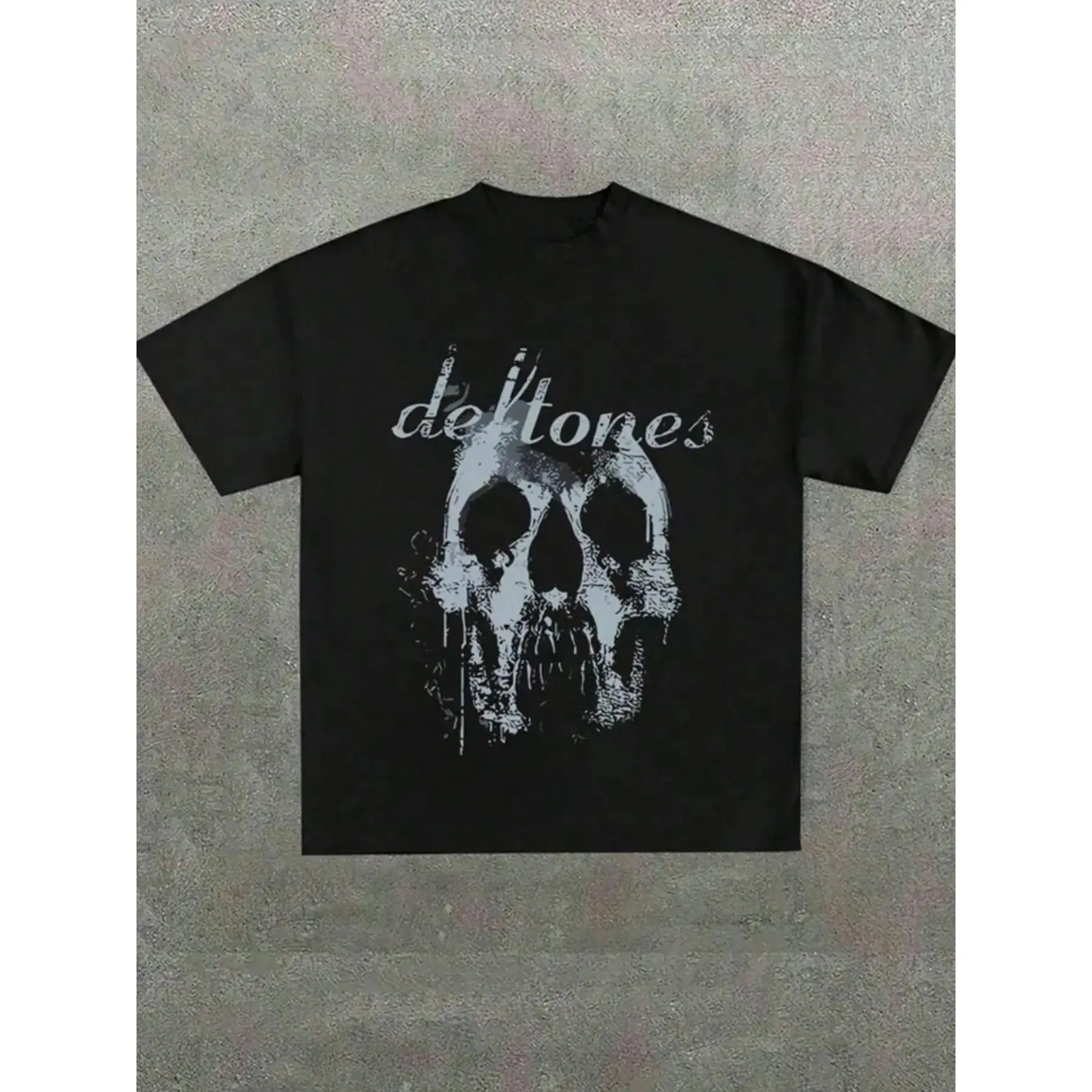 Oversized Deftones Distressed Skull Tee |   Vintage Metal Streetwear Top