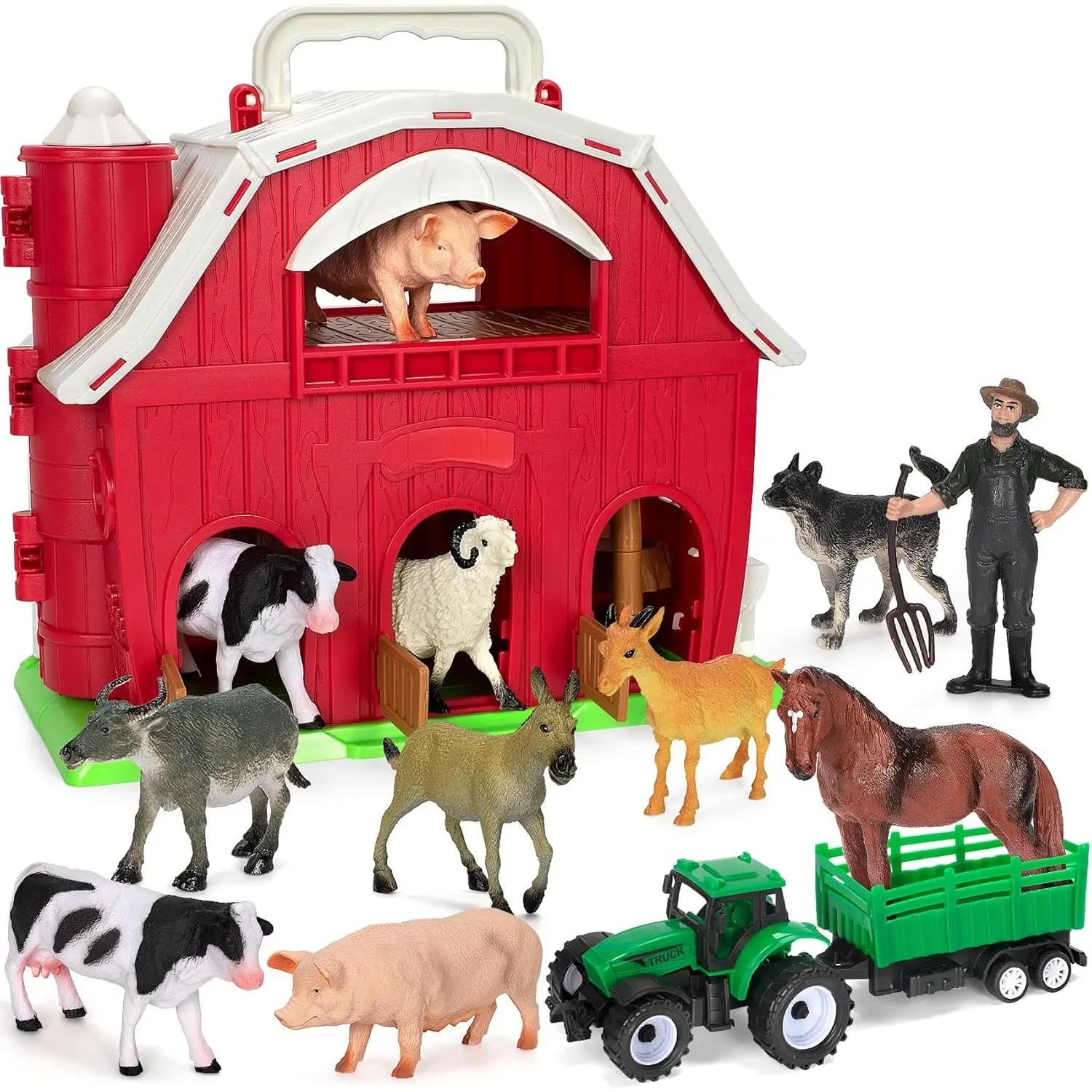 Farm Animals Toys  1 2 3 4 5 Year Old Toddlers Girls Boys, Big Red Barn Farm Playset with Figures Animals and Tractor Toy  Kids 3-5, Educational Learning Toys, Christmas Birthday Easter Gifts