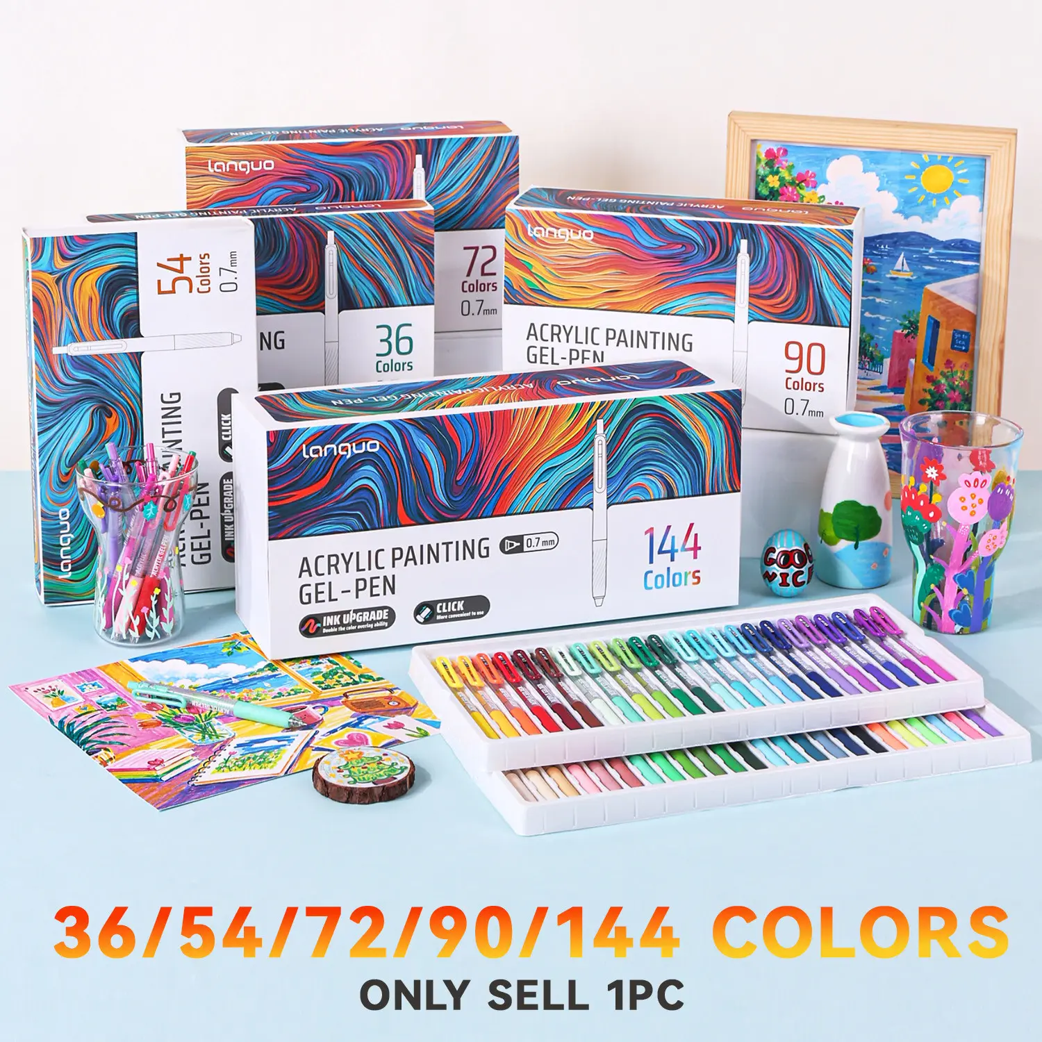 Press Button Acrylic Painting Pen Set, 36-144 Colors, Stainless Steel 0.7mm Tip, Portable, Multi-Material Art Markers