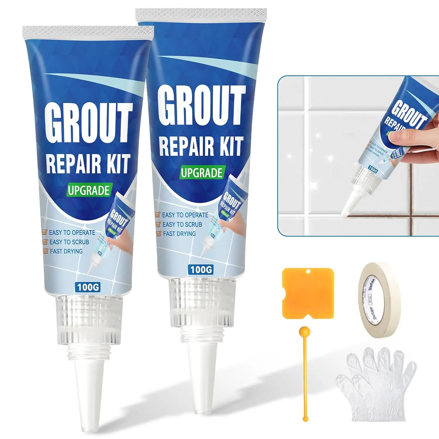 Tile Grout Repair Kit, White  Drying Grout Filler for Bathroom, Kitchen, Shower, Versatile Triple Use with Grout Sealer, Replace Grout Pen for Restore and Renew Tile Joints Line
