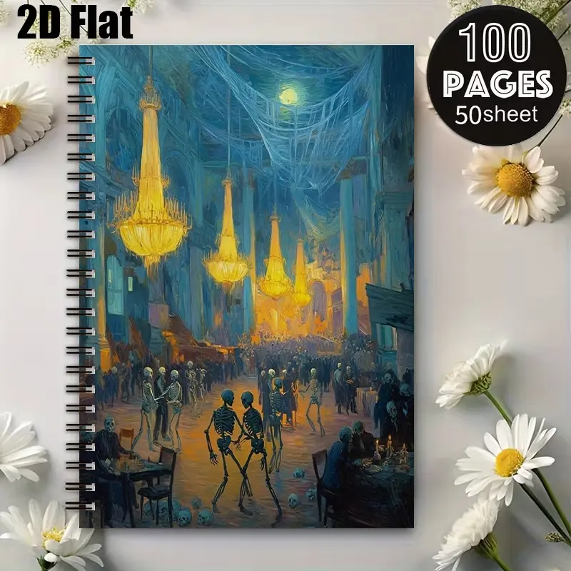 1 Spiral Bound Notebook 5.7x8.26 inch, Vintage Halloween Party Theme, Skeleton Ballroom Design, High-Quality Lined Pages, Durable Coil Binding, Perfect for Halloween Party Notes, Spooky Event Planning, Gothic Journal, Halloween Gift for Horror Art L