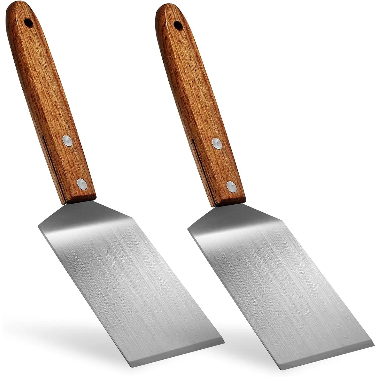 2 Pack Small Brownie Cookie Spatula, Metal Turner Stainless Steel Scraper, Wooden Handle Heavy Duty for Baking/Chefs