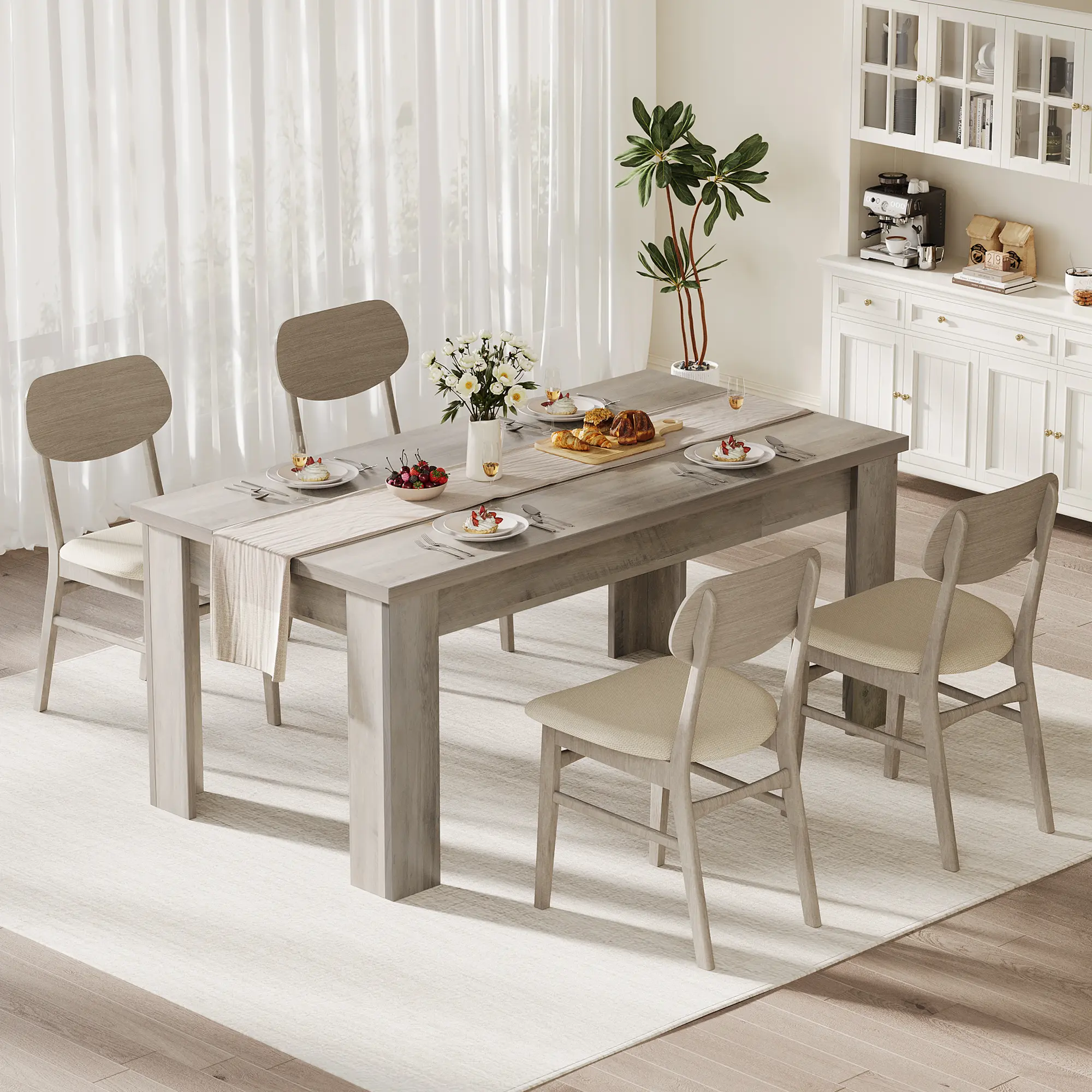 63" Rectangular Dining Table For 4-6 People, Farmhouse Kitchen Table with Thick MDF Tabletop, 4 Triangular Stable Legs, Heavy Duty Load Bearing Large Dinner Table Suitable For Apartment, Dining Room, Kitchen & Small Living Space Home Furniture