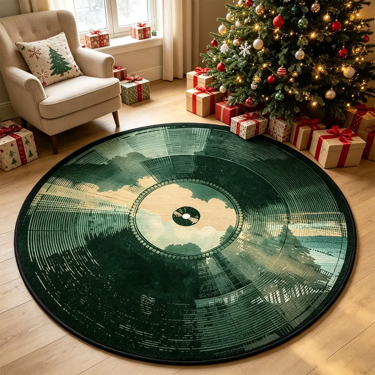 Round Rug for Living Room, Deep Record Carpet, Watercolor Tie-Dye Design, Bedroom Bedside Mat, American Vintage Home Decor, Christmas Gift