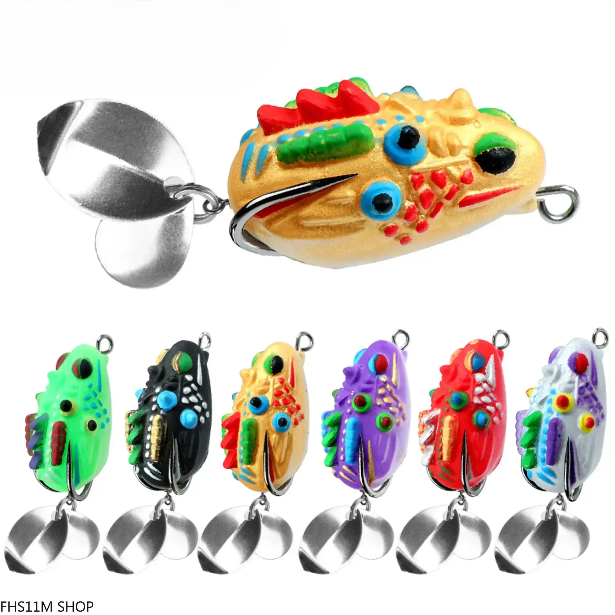 5PCS Topwater Frog Fishing Lures With Spinner Blade, Weedless Soft Swimbaits Featuring Lifelike Kicking Action, Bass Fishing Lures For Pike, Snakehead And Predator Fish, Freshwater Pond Lake River Fishing Tackle