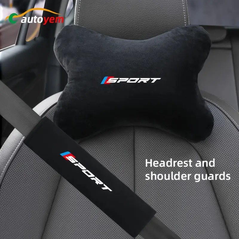 A 2-piece set of soft plush sports style headrests for cars, providing comfortable support for the neck and shoulders. Suitable for all cars Car Accessories Car Seat Headrest