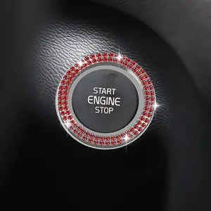 Bling  Rhinestone Engine Start Decoration Ring, Ring Start Button Cover Sticker Key  & Knob Ring Decoration, Bling  Interior Accessories for Women (Red)