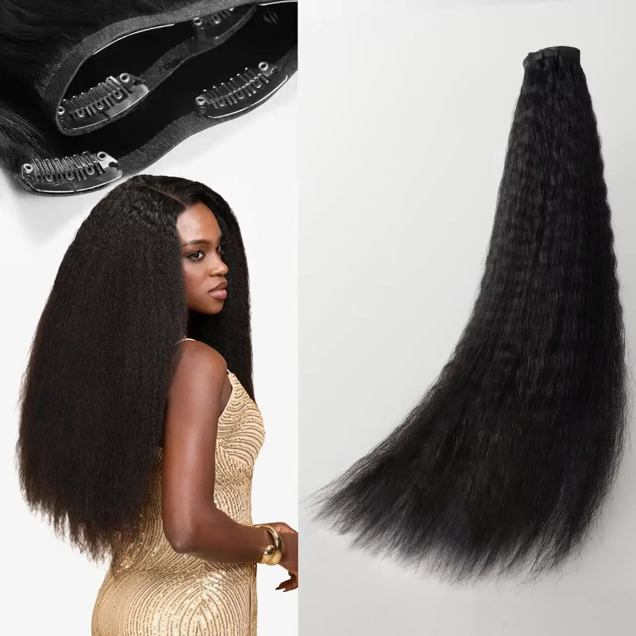 TRIIPPY Clip in Hair Extensions,135g 7pcs seamless Kinky Straight Hair Extension Clip Ins,100% Real Raw Cambodian Human Hair,Triple The Lifespan Over Regular Virgin Hair(20 Inch,Natural Color)