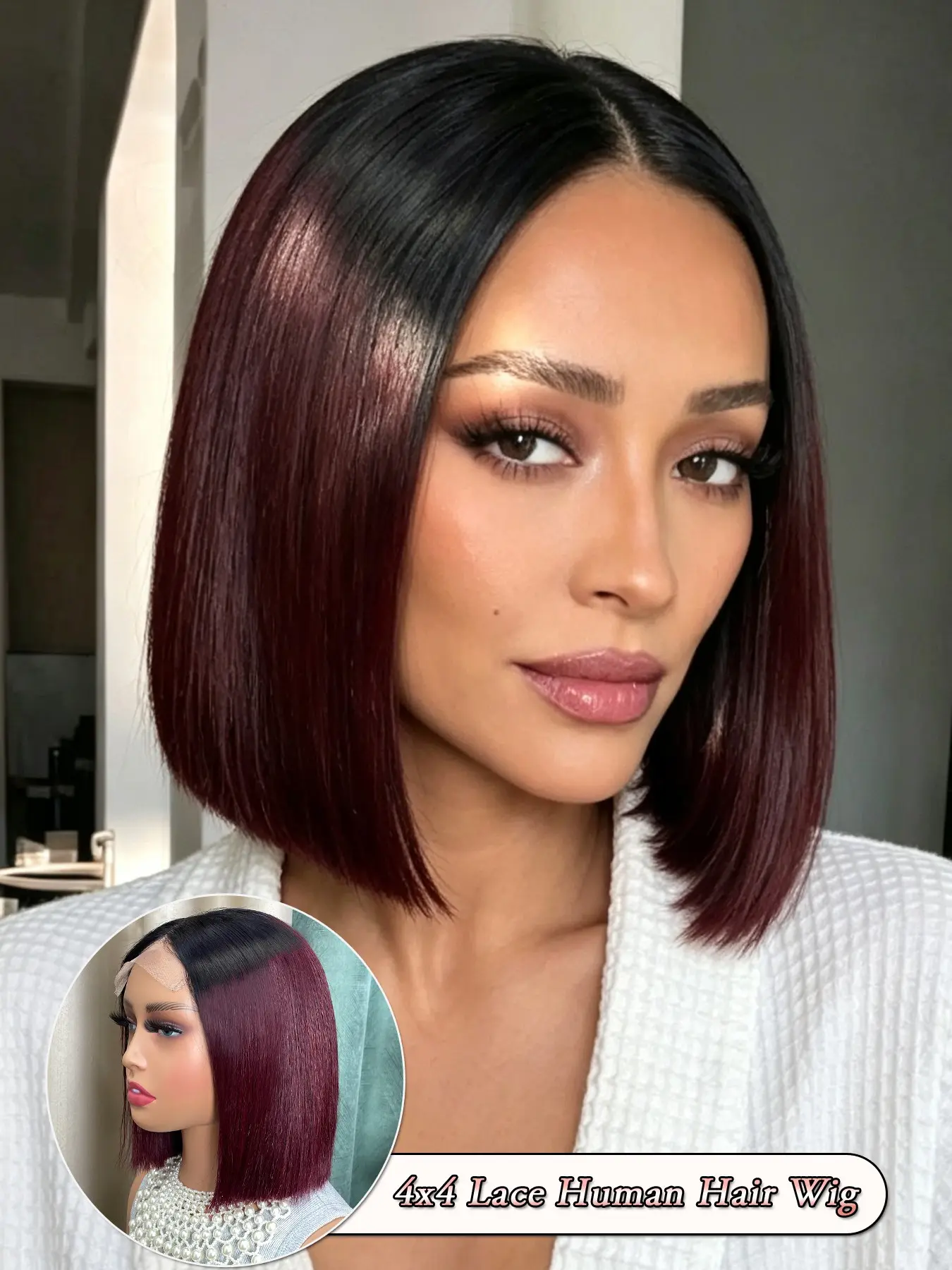 Human Hair Colorful Bob Wig, 10 Inch Straight Blunt Cut Style with 4x4 Lace Closure, Classic Middle Part Design, Soft Silky Hair Texture, Lightweight Comfortable Fit, Fashion Style for Women