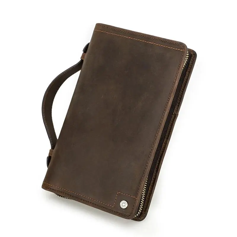 CONTACT'S Crazy Horse Leather Family Passport Travel Wallets Card Holder Men's Bag Airtag Case Luxury Handbag Male Long Purse