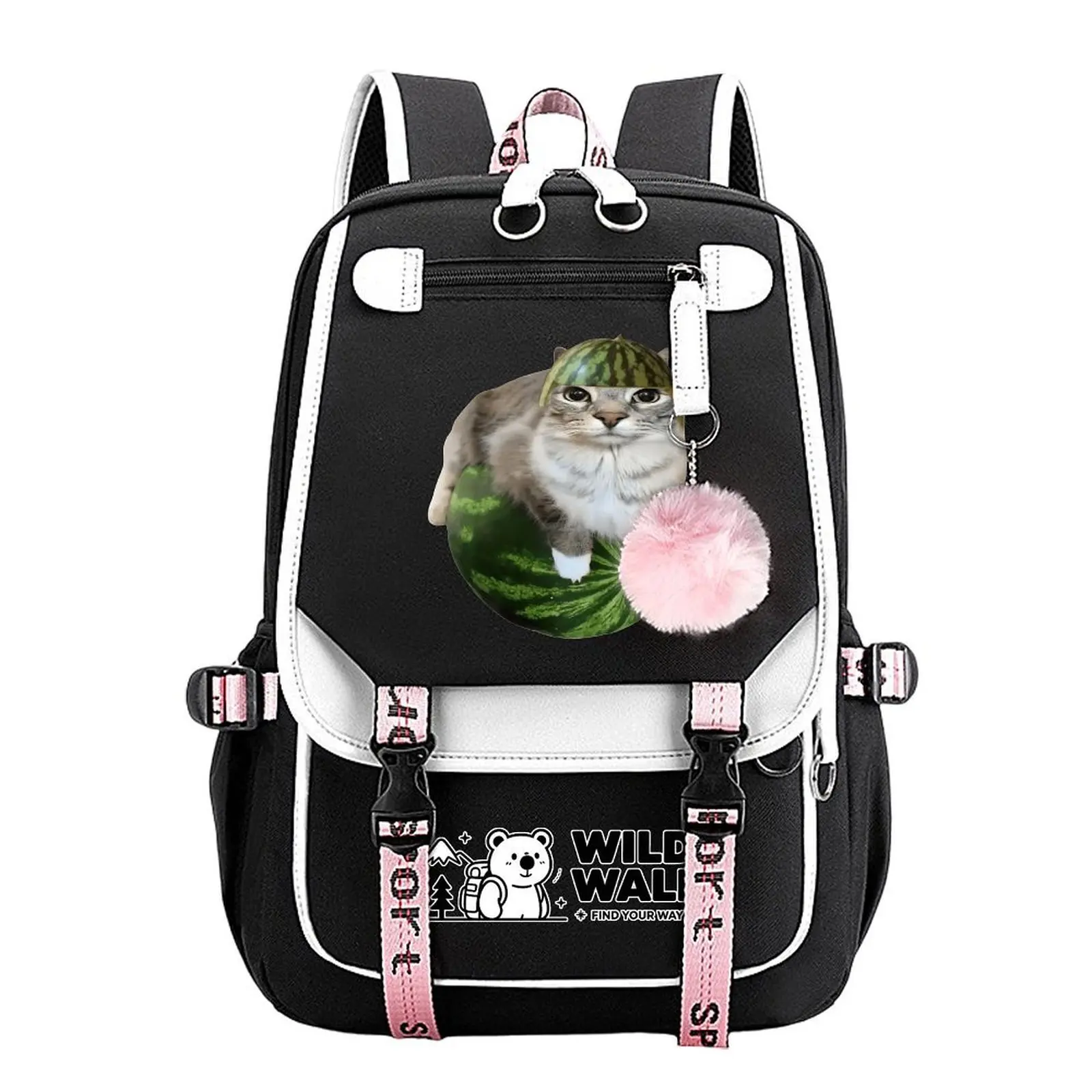 Watermelon Cat Silly Cat Print Backpack for Boys & Girls, Teen Student School Bag, Large Capacity Backpack,  Water-Resistant Durable Design, Multi-Pocket Organizer, Perfect Birthday & Holiday Gift 11.4” × 18.1”