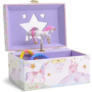 Musical Jewelry Box for Girls with Spinning Unicorn, Glitter Rainbow and Stars Design Music Box for Necklace, Earrings, and Accessories, Plays The Beautiful Dreamer Tune