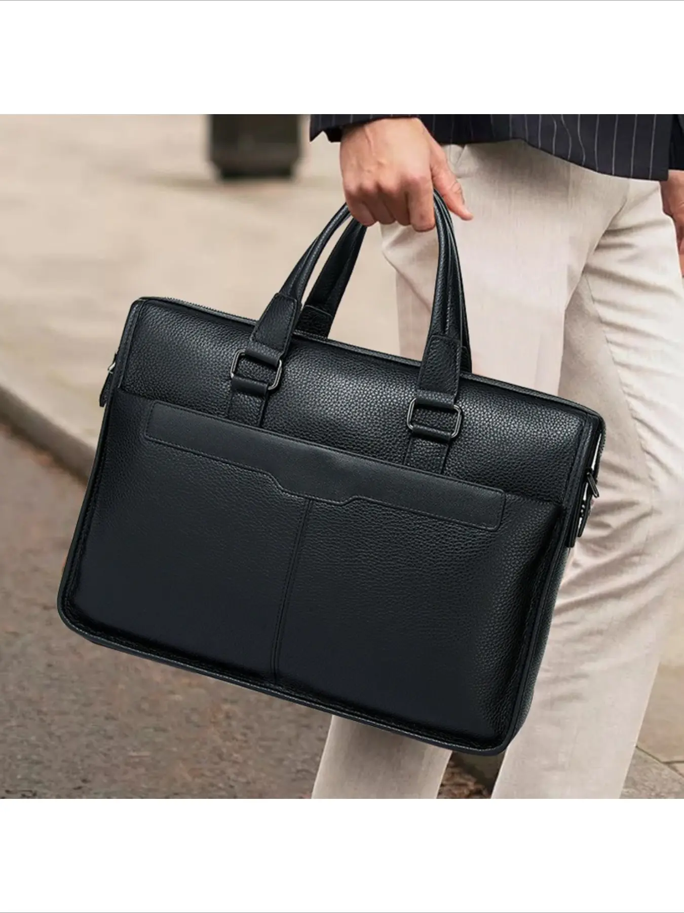 Men's Leather Briefcase, Genuine Leather Laptop Bag, Crossbody Shoulder Bag, Fits 13-Inch Laptop, Large Capacity, Business Commuter Bag