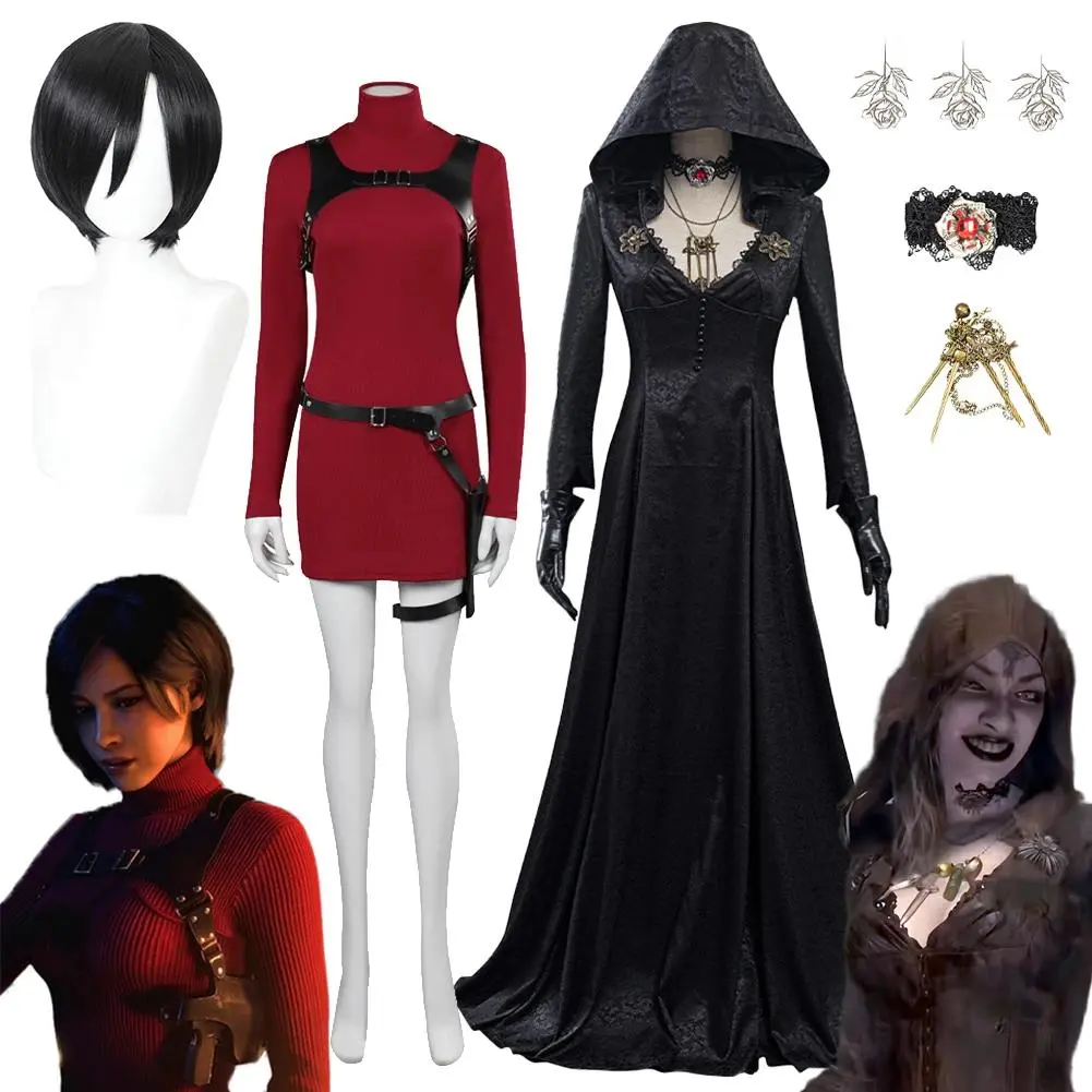 Ada Wong Cosplay Wigs Women Costume Game Hazard Bio 4 Vampire Moth Lady Roleplay Fantasia Outfit Halloween Carnival Party Cloth