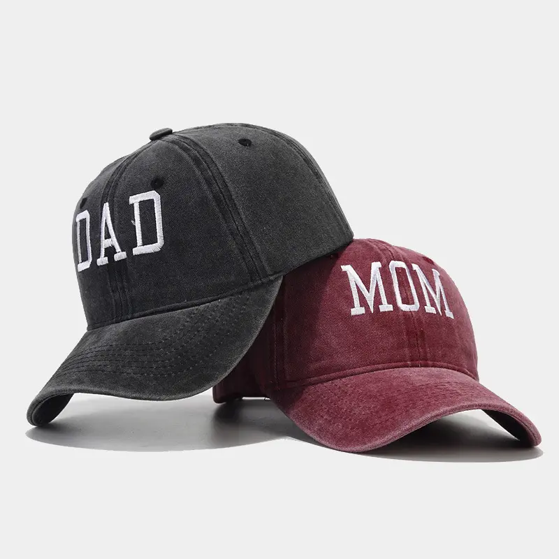 Mom Dad Matching Baseball Cap Vintage Washed Cotton Dad Hat Embroidered Letter Parents 2 Pack Retro Charcoal Burgundy Adjustable Sun Visor Men Women Family Gift