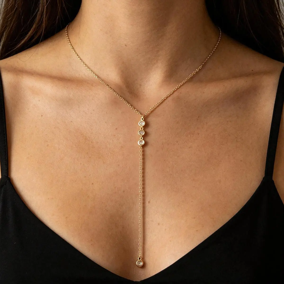 Luxurious 14K Gold Plated Necklaces for Women Long Tassel Pendant Shiny Cubic Zirconia Y-shaped Clavicle Chain Fashionable Party, Proms, Music Festivals, And Holiday Wear Accessories
