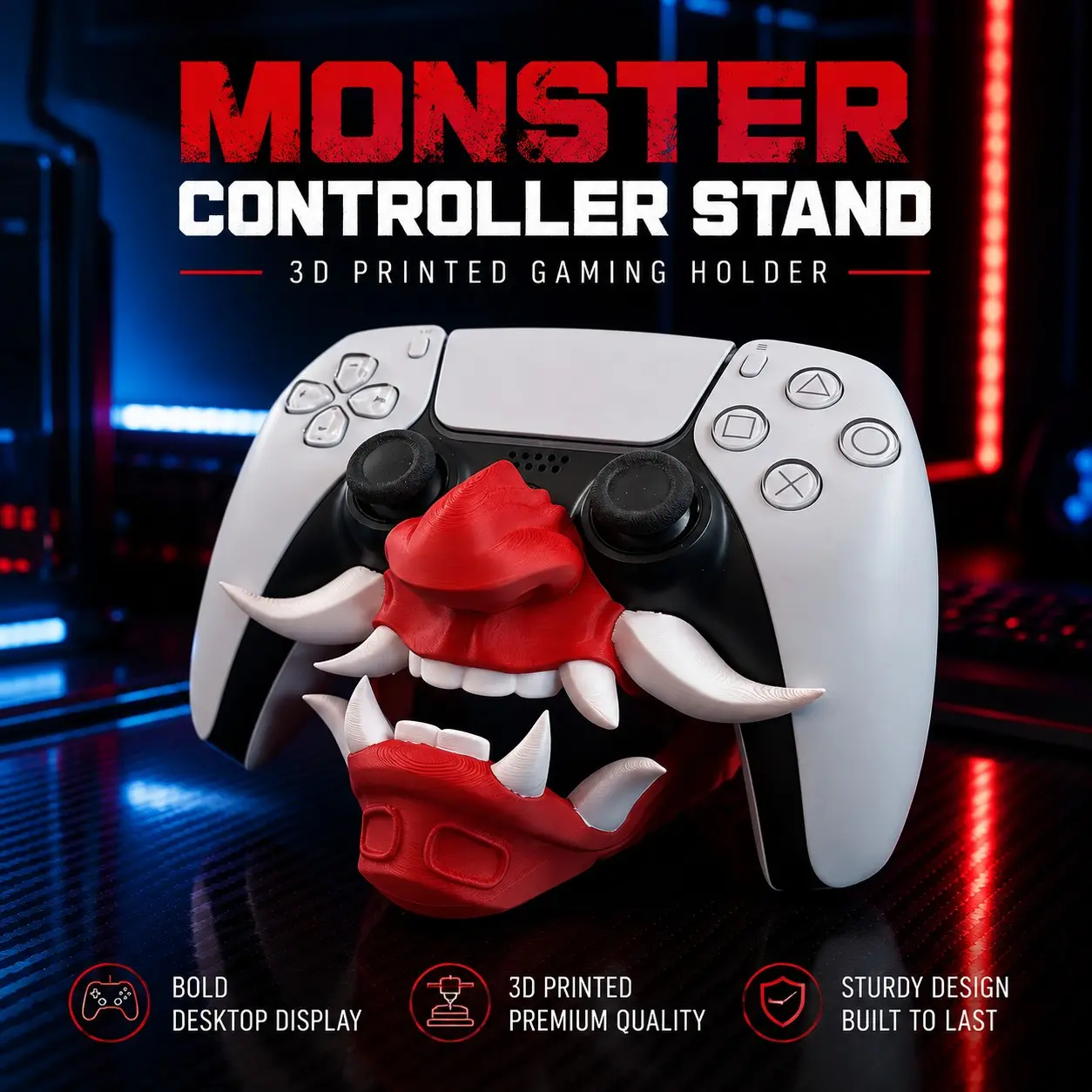 Ps5 Controller Stand, 3D Printed Monster Design, Gaming Holder, Demon Mouth, Desk Storage, Display Stand, Gamer Desk Accessory, Gaming Console Accessories