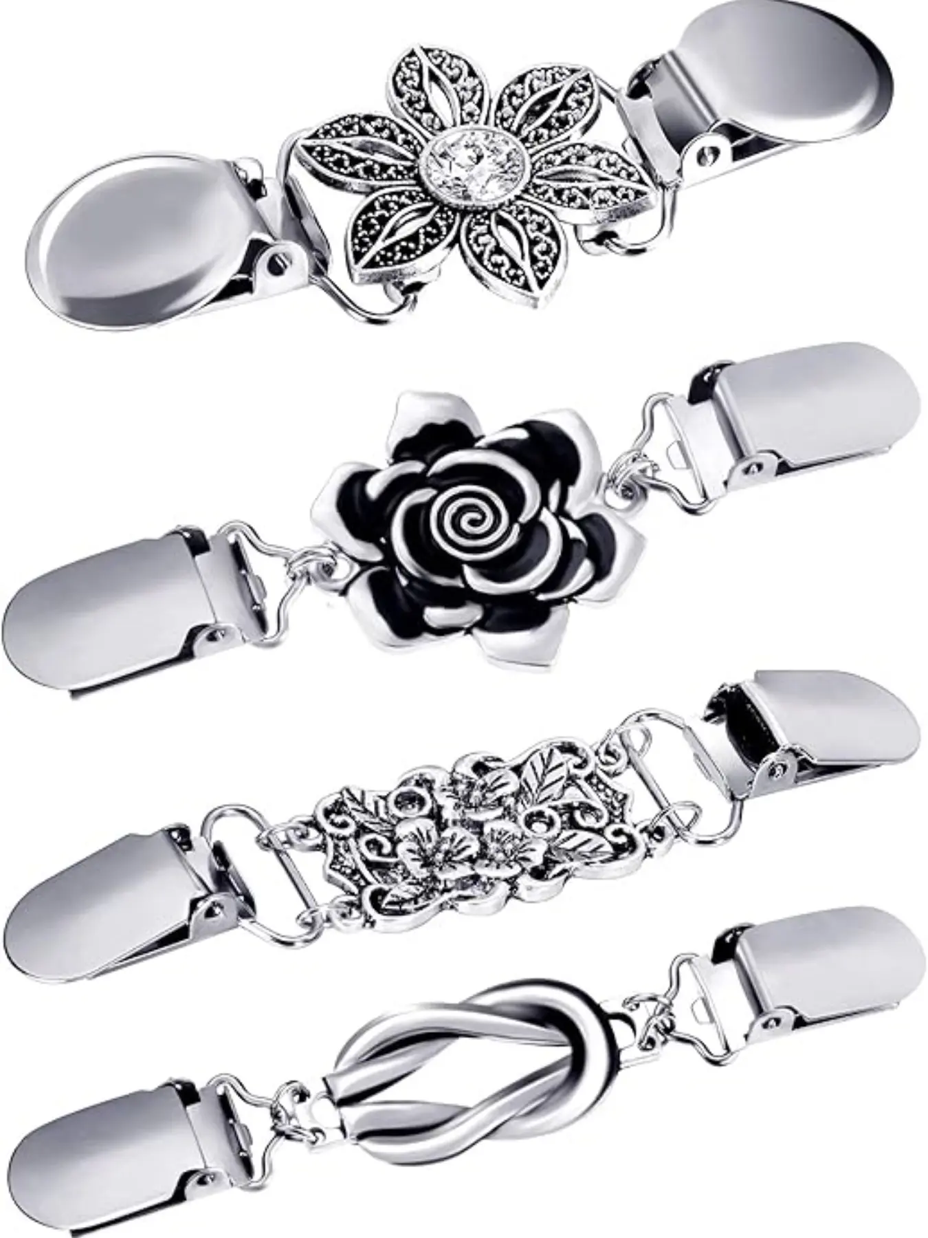 4-Piece Vintage Sweater Shawl Clips, Retro Open Front Shirt Pin Clamps, Women's Fashion Accessories, 4 Styles Available