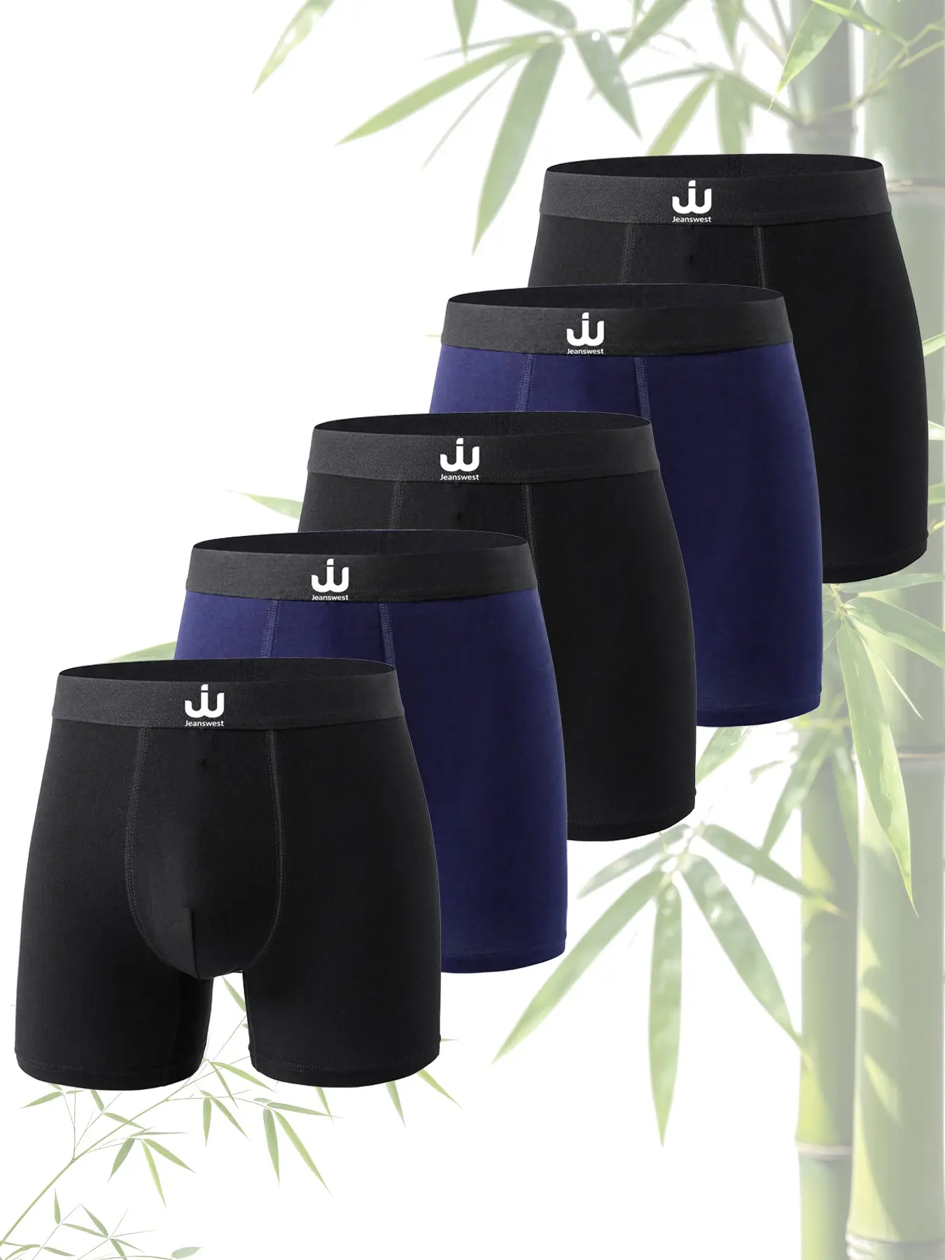 Men's 5-Pack Natural Bamboo Fiber Fabric Long Boxer Briefs, Anti-Curling Breathable Cool Underpants, Casual Underwear for All Seasons
