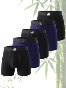 5-Pack Bamboo Fiber Fabric Men's Long Boxer Briefs Anti-curling Boxer men Breathable Cool Casual Men's underpants Suitable for all seasons Underwear man